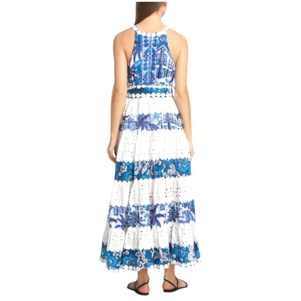 FARM RIO Floral Eyelet Mixed Blue and White Print Maxi Dress, Size S. - Picture 2 of 12